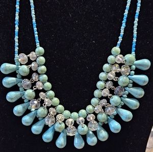 Vintage Necklace. Turquoise, crystal, and blue Laramor beads.